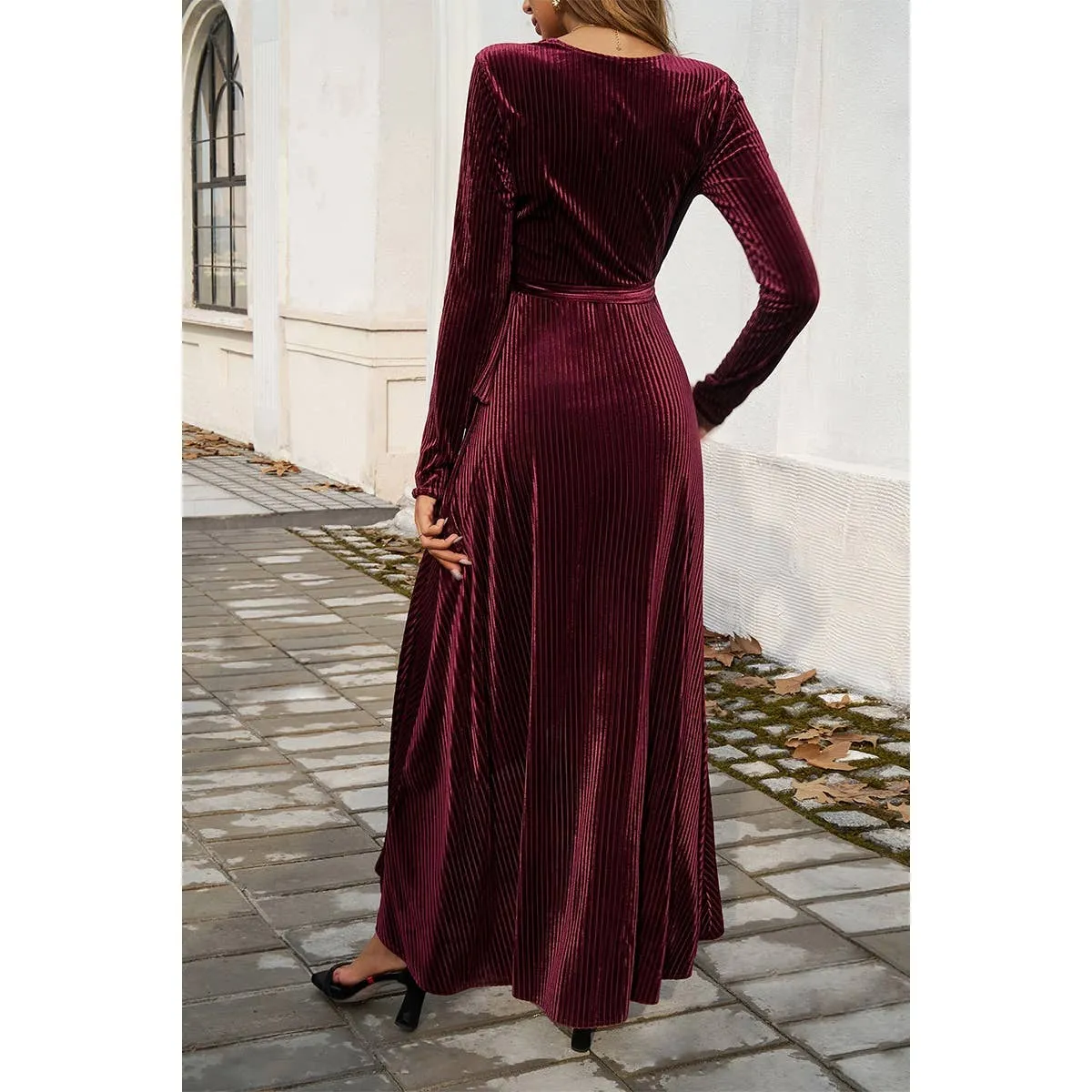 V Neck Velvet Maxi Dress