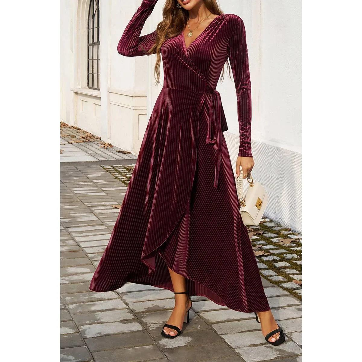 V Neck Velvet Maxi Dress