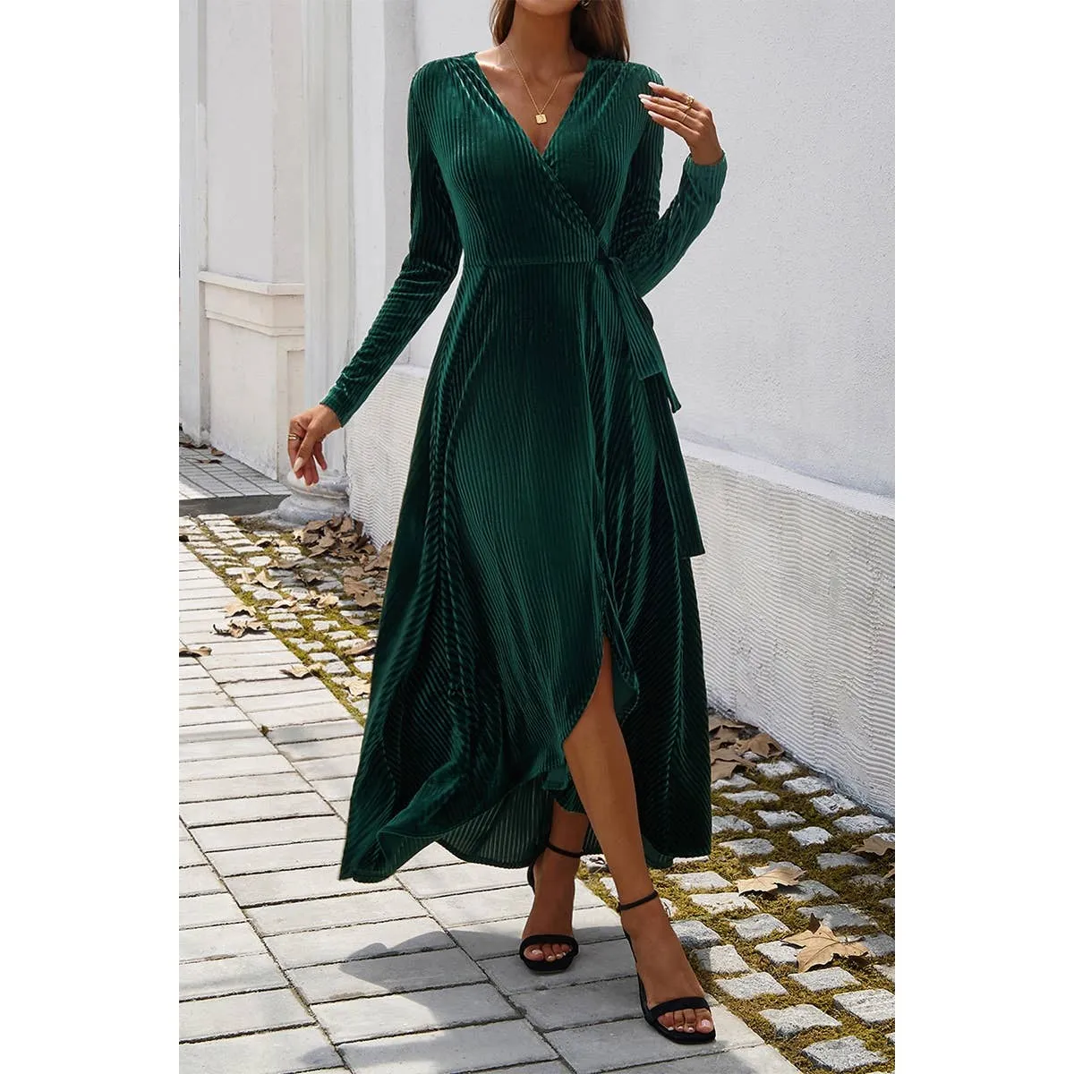 V Neck Velvet Maxi Dress