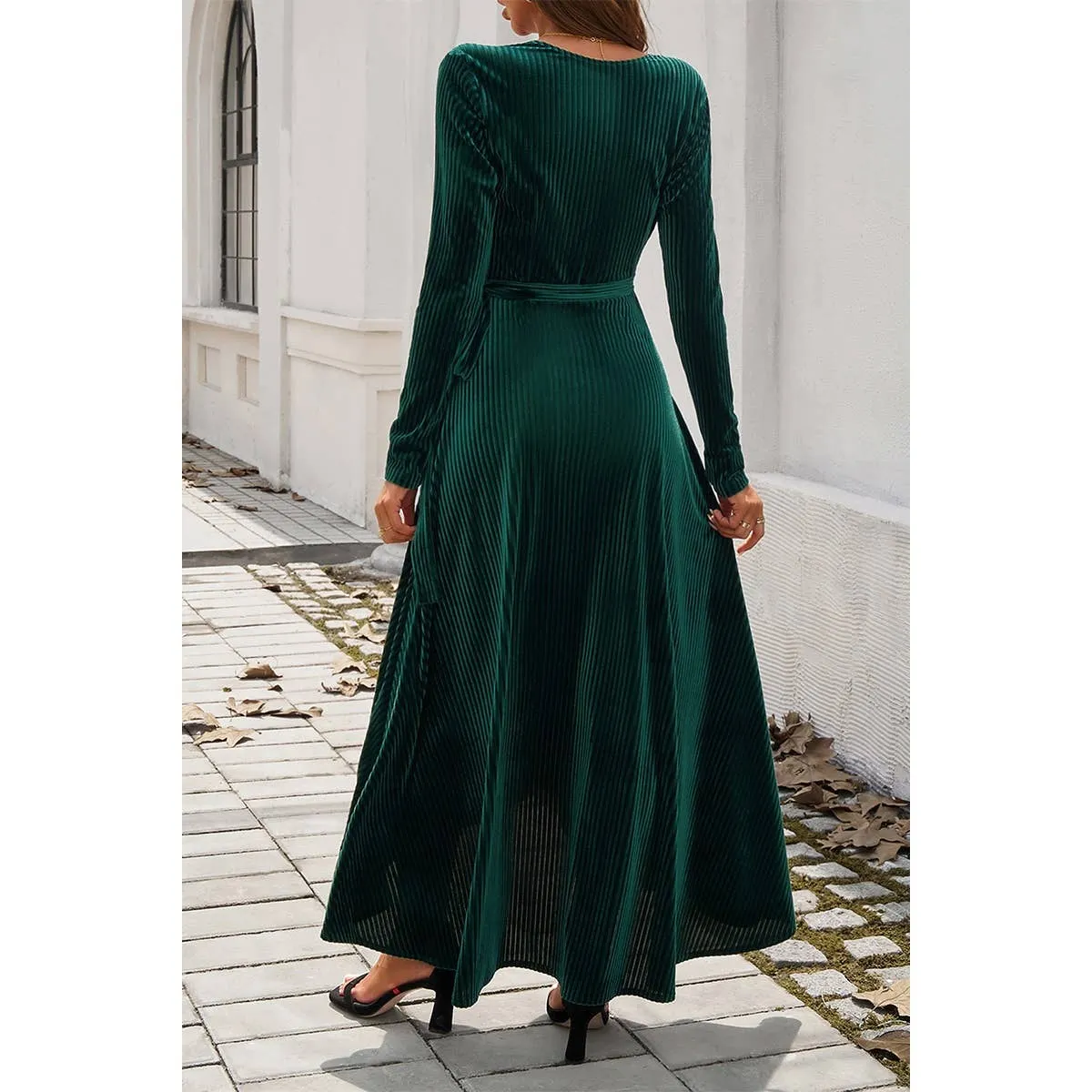 V Neck Velvet Maxi Dress