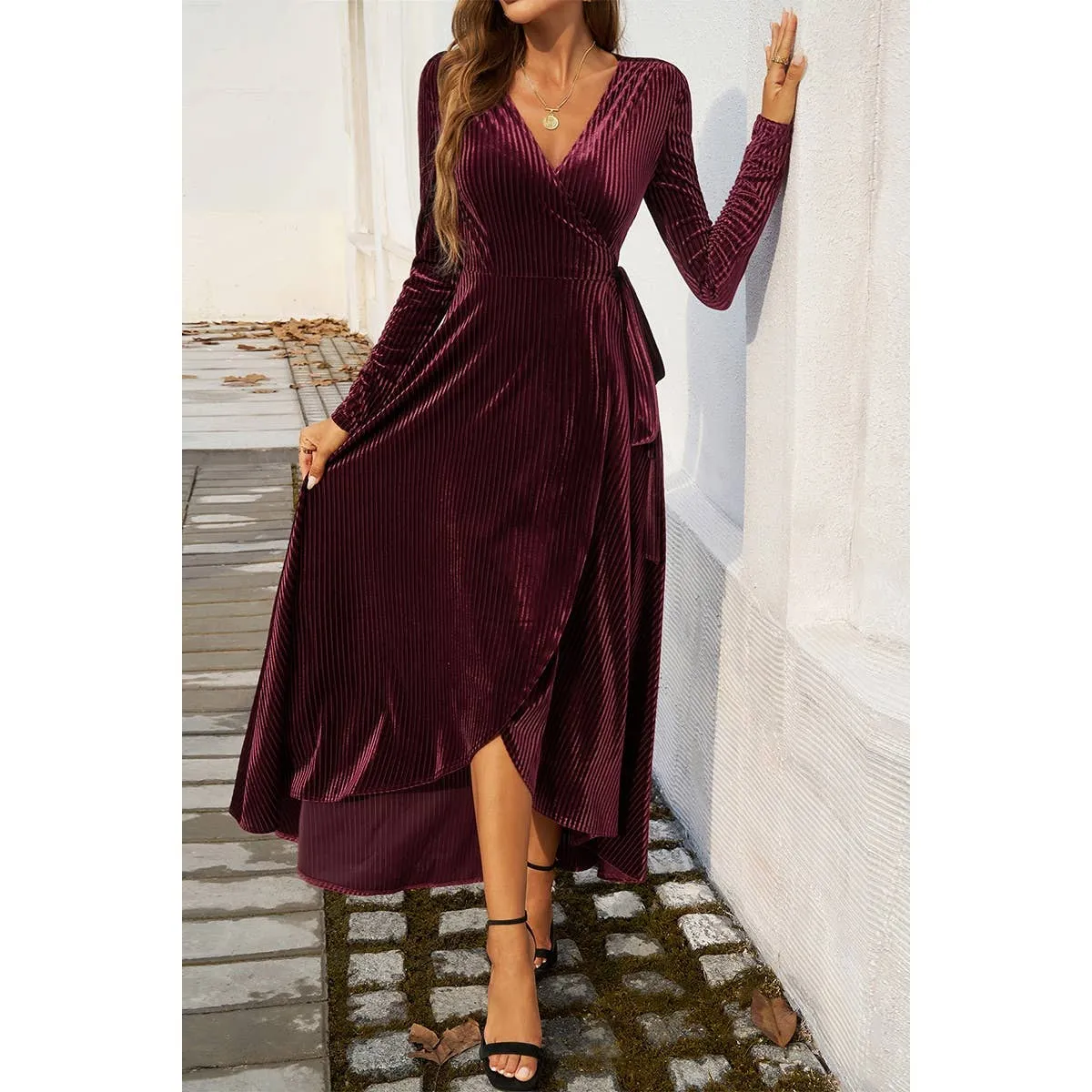 V Neck Velvet Maxi Dress