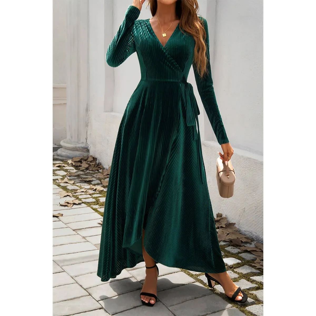 V Neck Velvet Maxi Dress