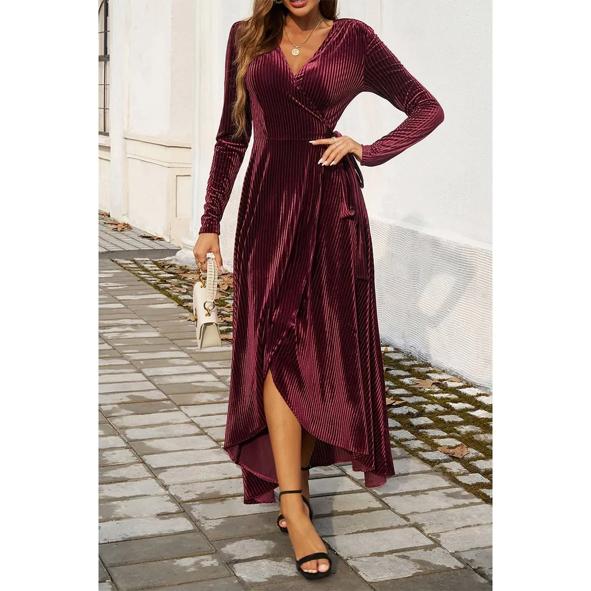 V Neck Velvet Maxi Dress