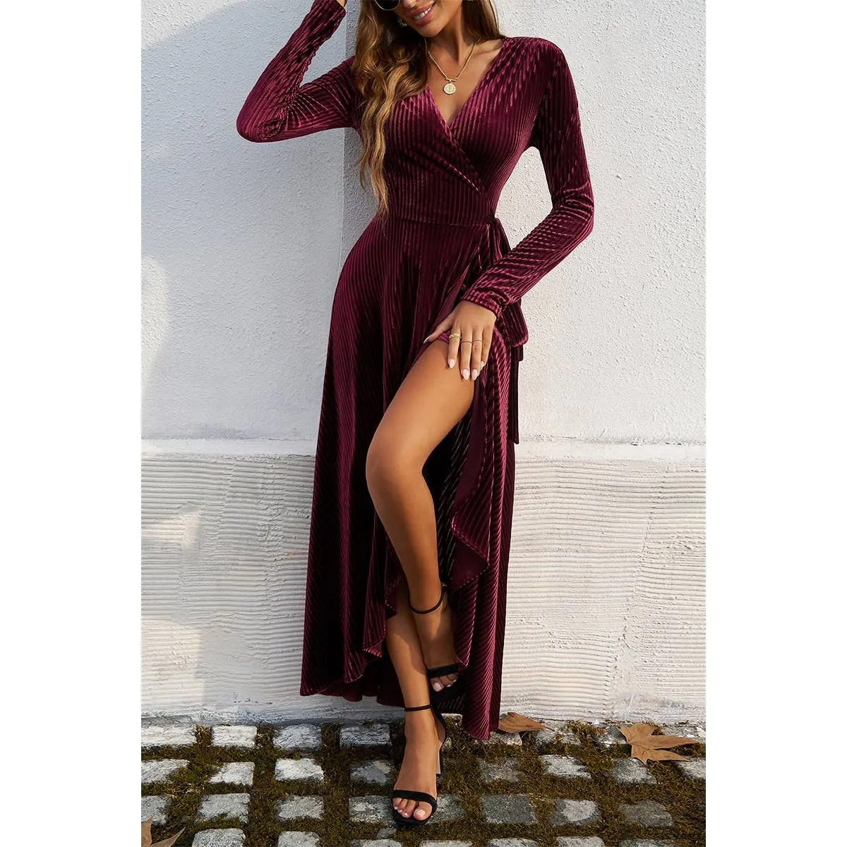 V Neck Velvet Maxi Dress