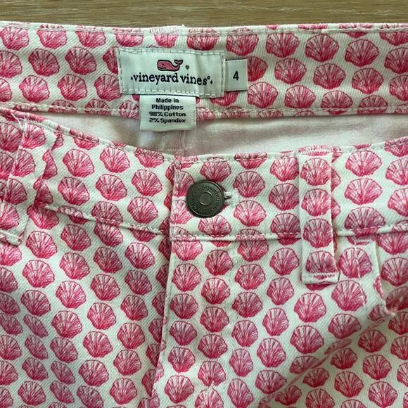 Vineyard Vines Women's Nantucket Ankle Seashell Jeans Pink White sz 4