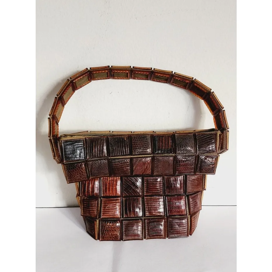 Vintage 1940s Bag in Alligator Tile Basket/Picnic Style