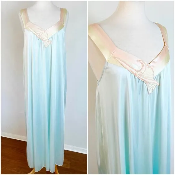 Vintage 60s / 70s Nylon Maxi Nightie Slip Dress Nightgown‎ // Size Medium