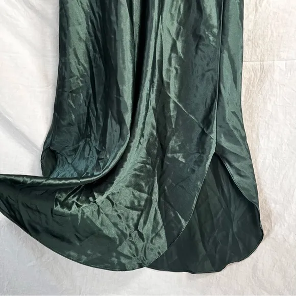 Vintage Satin Lace Spaghetti Strap Slip Dress Nightgown Emerald Green Chemise M
