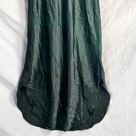 Vintage Satin Lace Spaghetti Strap Slip Dress Nightgown Emerald Green Chemise M