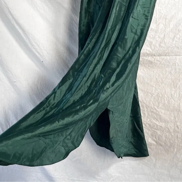 Vintage Satin Lace Spaghetti Strap Slip Dress Nightgown Emerald Green Chemise M