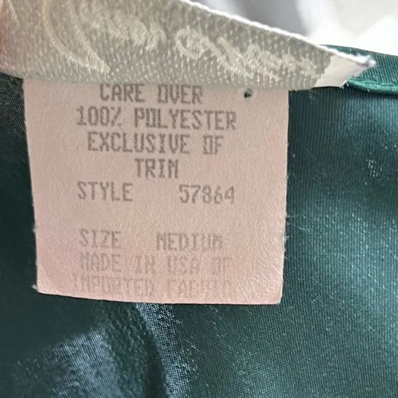 Vintage Satin Lace Spaghetti Strap Slip Dress Nightgown Emerald Green Chemise M