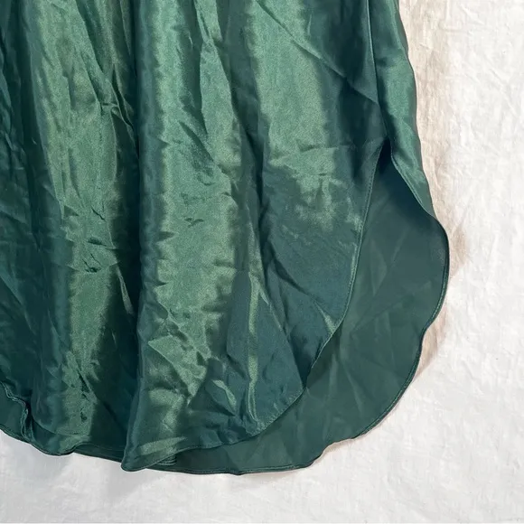 Vintage Satin Lace Spaghetti Strap Slip Dress Nightgown Emerald Green Chemise M