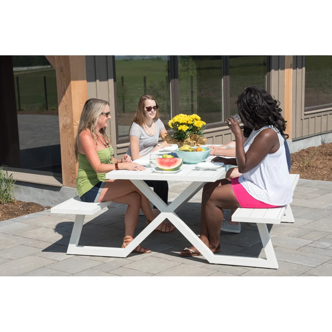Vivere Bima Banquet Deluxe Aluminum Picnic Table with Umbrella Hole Orren Ellis