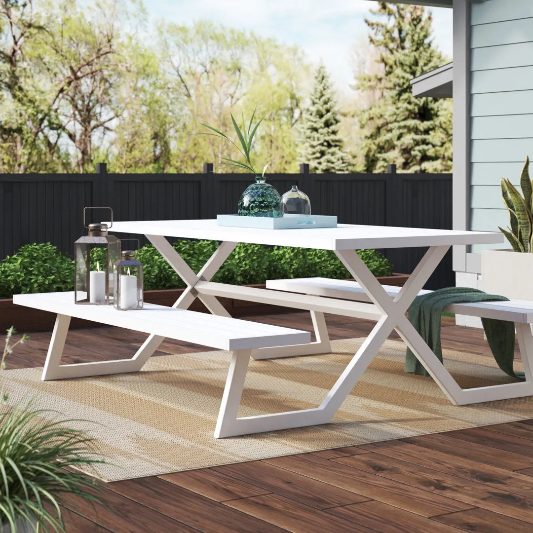 Vivere Bima Banquet Deluxe Aluminum Picnic Table with Umbrella Hole Orren Ellis