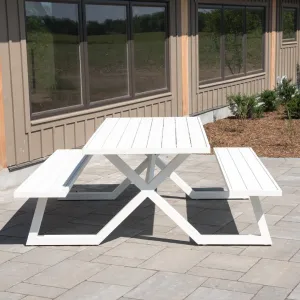 Vivere Bima Banquet Deluxe Aluminum Picnic Table with Umbrella Hole Orren Ellis