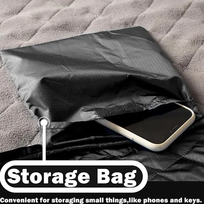 Waterproof Outdoor Blanket 82”X 55” Packable, Stadium Blankets for Camping with Quilted Fleece Lining, Large Windproof Emergency Throw Mat for Garss Picnic Hiking Road Trip, Machine Washable, Black