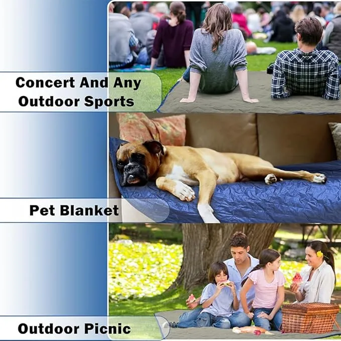 Waterproof Outdoor Blanket 82”X 55” Packable, Stadium Blankets for Camping with Quilted Fleece Lining, Large Windproof Emergency Throw Mat for Garss Picnic Hiking Road Trip, Machine Washable, Navy
