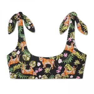 Xhilaration Women's Tiger Print Shoulder Tie Bralette Bikini Top