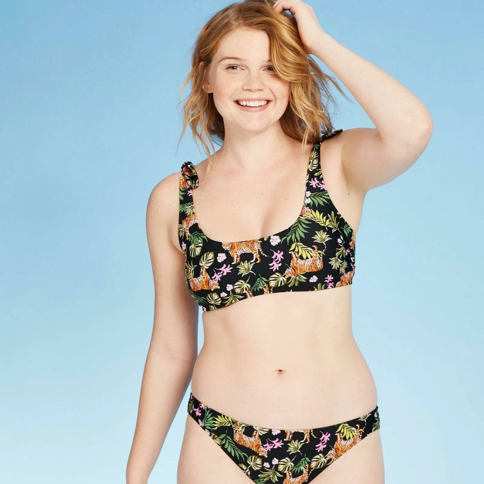 Xhilaration Women's Tiger Print Shoulder Tie Bralette Bikini Top