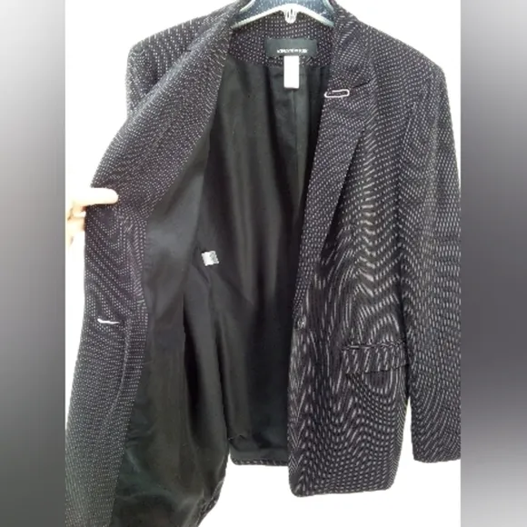 Y2K Jones New York black blazer white dots 8 suit jacket shoulder pads lined