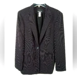 Y2K Jones New York black blazer white dots 8 suit jacket shoulder pads lined