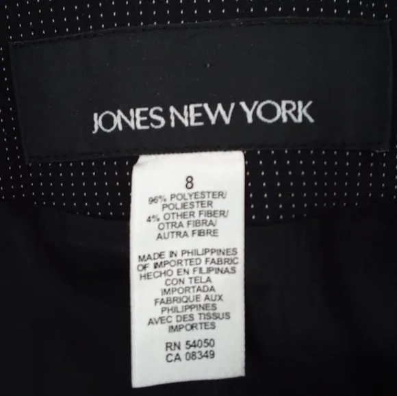Y2K Jones New York black blazer white dots 8 suit jacket shoulder pads lined
