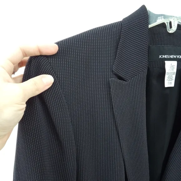 Y2K Jones New York black blazer white dots 8 suit jacket shoulder pads lined