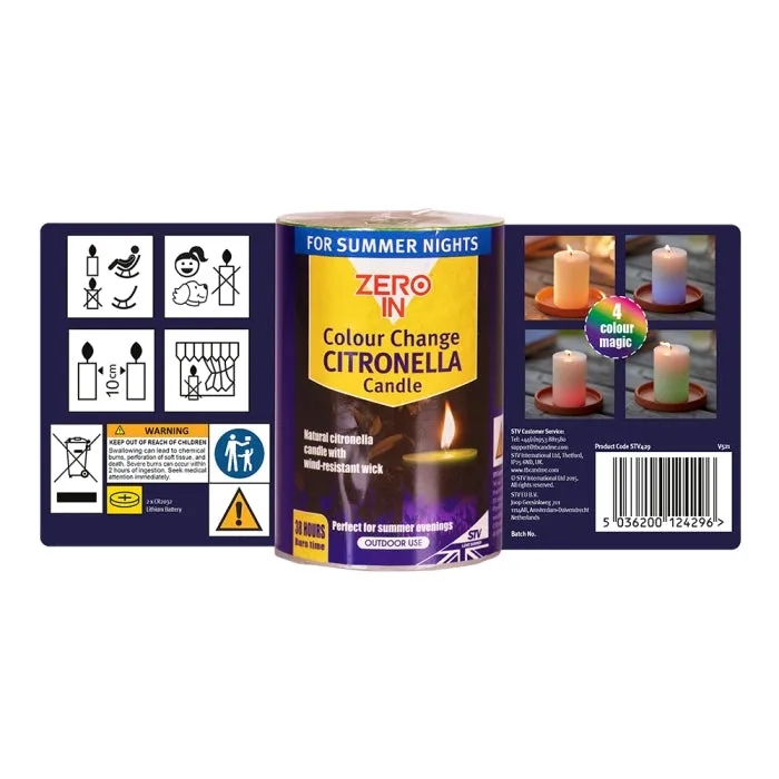 Zero in Citronella Colour Change Pillar Candle